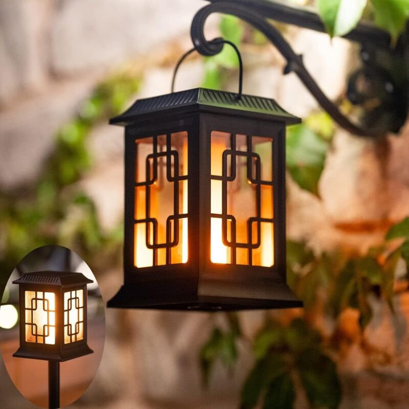 Solar-Gartenleuchte, Solar-Gartenlaterne mit zwei Betriebsmodi: Blinkend/Warmlicht, Solar-Gartenfackel für die Gartendek...