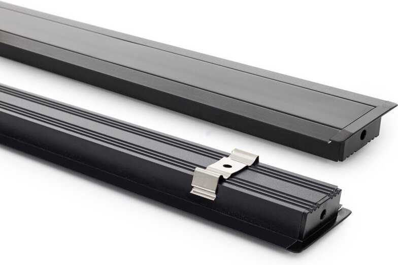 Aluminiumprofil Einbau für led Streifen bis 31 mm mit durchgehender Abdeckung Schwarz 2 m Schwarz transluzent