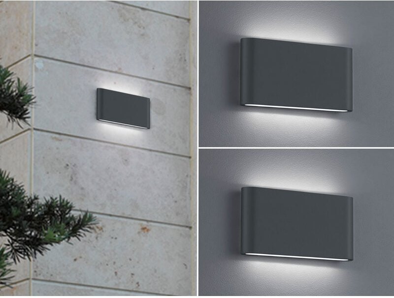 Trio Leuchten - 2er set led Außenwandleuchten Up and Down Light Anthrazit, Breite 17,5cm