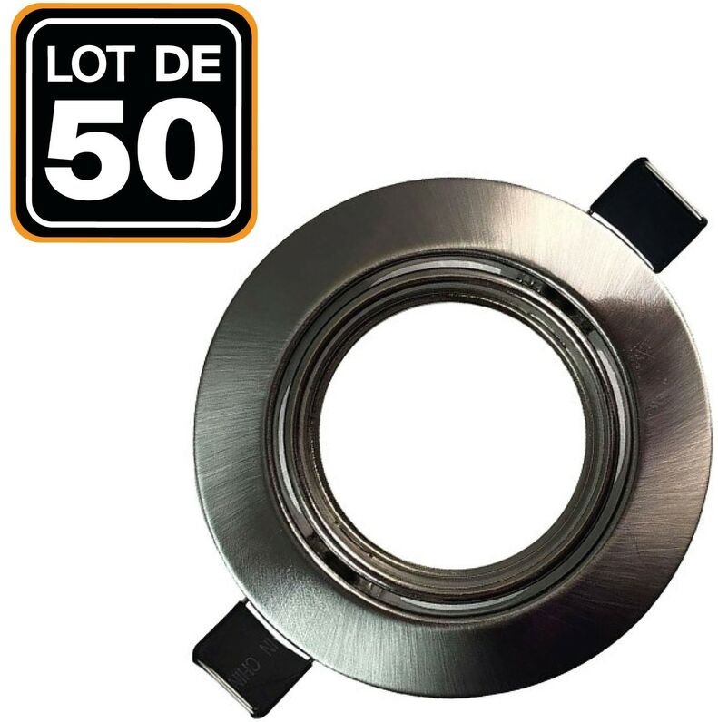 Europalamp - 50 verstellbaren Einbauhalterungen Einbaustrahler led rund Alu gebürstet - Durchmesser 90mm - Bohrloch 65mm