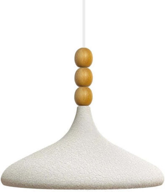 Schlichte Weiße Pendelleuchte mit Drei Perlen und Holzkopf – Vintage-Kronleuchter E27 Ø35 cm für Wohnzimmer, Schlafzimme...