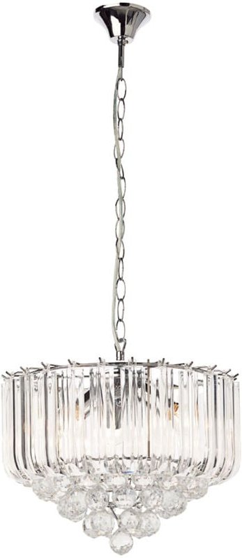 Hängeleuchte Kristalle Kronleuchter Kristallleuchte Hängelampe Luster klar, Metall verchromt, 4x E14 Fassungen, DxH 35x9...