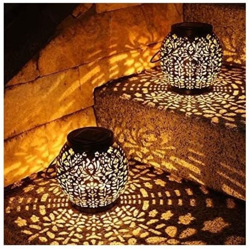 Solarlaterne für den Außenbereich, 2er-Pack LED-Solar-Gartenleuchten, IP65 wasserdichte, warmweiße Hängelaterne für Terr...