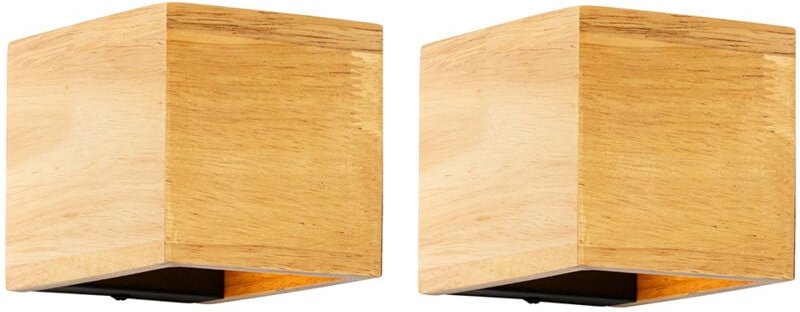 Set mit 2 Smart Wandleuchten Eiche Holz inkl. Wi-Fi G9 - Transfer