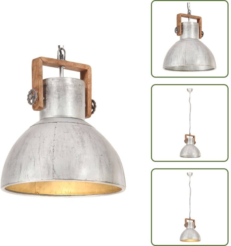 The Living Store Hängelampe Industriestil 25 W Silbern Rund 40 cm E27 - Industriestil Lampe