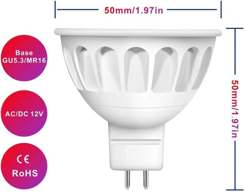 GU5.3 5W MR16 LED-Lampe, 6500K Kaltweiß LED-Lampe, 12V LED-Strahler, 40° Abstrahlwinkel