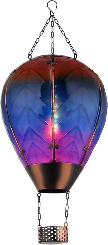 Solarlampe Hängeleuchte Heißluftballon Außenlampe bunt Feuereffekt Balkonlampe, Metall Glas, 24x 0,5W warmweiß, DxH 25x5...