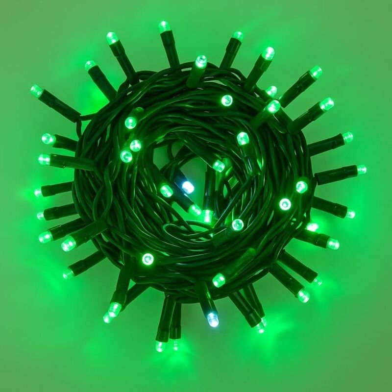 ETTROIT Lichterkette mit 100 LEDs, 10 m, grünes Licht und Kabel, IP65, ausziehbar, weißer Blitzeffekt, Weihnachtsgirland...