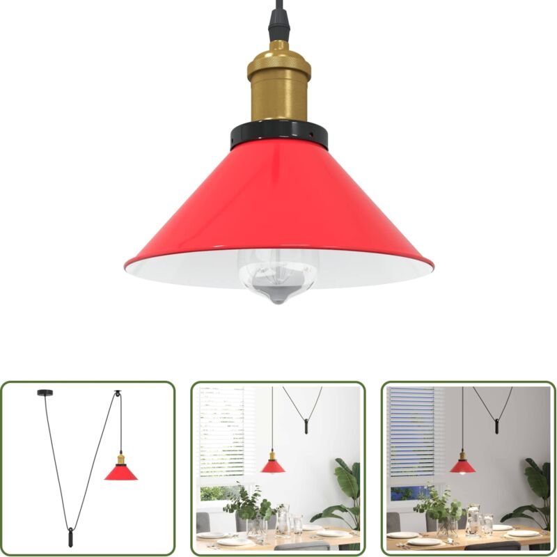 vidaXL Metallleuchte - Pendelleuchte Höhenverstellbar E27 Rot Glänzend Ø 22 cm Metall
