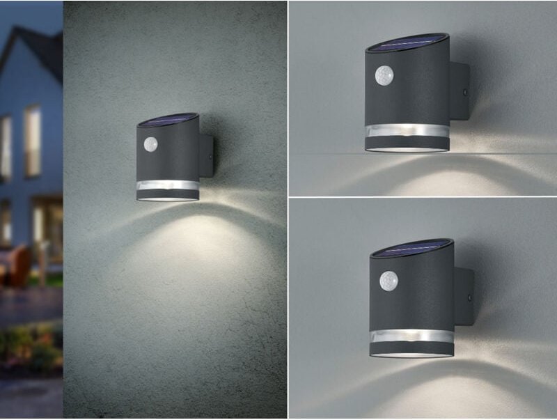 Meinewunschleuchte - led Solar Wandleuchte 2er Set Außenleuchte mit Bewegungsmelder Anthrazit