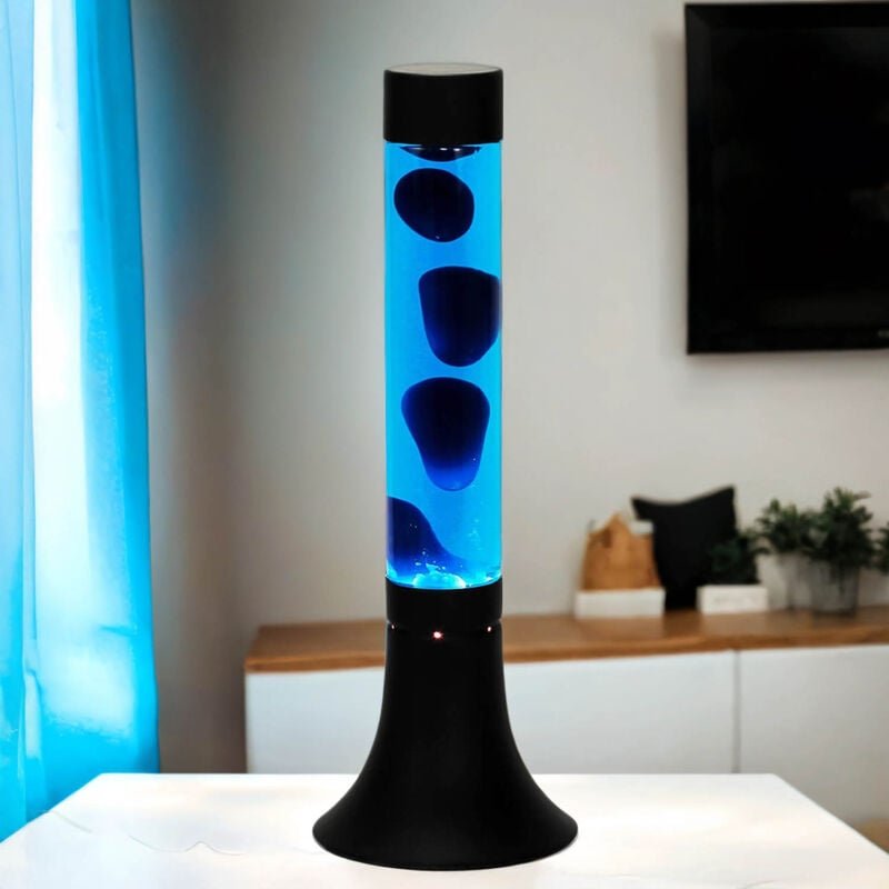 Stylische Lavalampe Schwarz Blau mit Schalter h: 38 cm