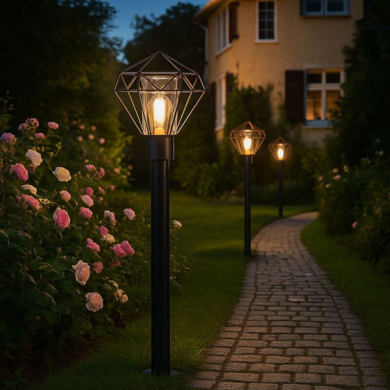 Led Außenleuchte Wegelampe Terrassenleuchte Industriell Stehlampe schwarz Edelstahl Sockelleuchte, 1x E27 Filament led w...