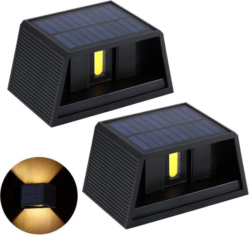 2 Stück Solar-Wandleuchte für den Außenbereich, Solar-Gartenzaunleuchte, 1200 mAh, 300 lm, wasserdichte Solar-Zaunleucht...