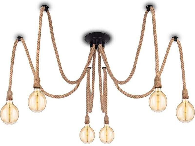 Industrielle Pendelleuchte mit Textilkabel – DIY-Kronleuchter im Retro-Vintage-Stil aus Hanfseil, 6 x 2 Meter, mit E27-F...