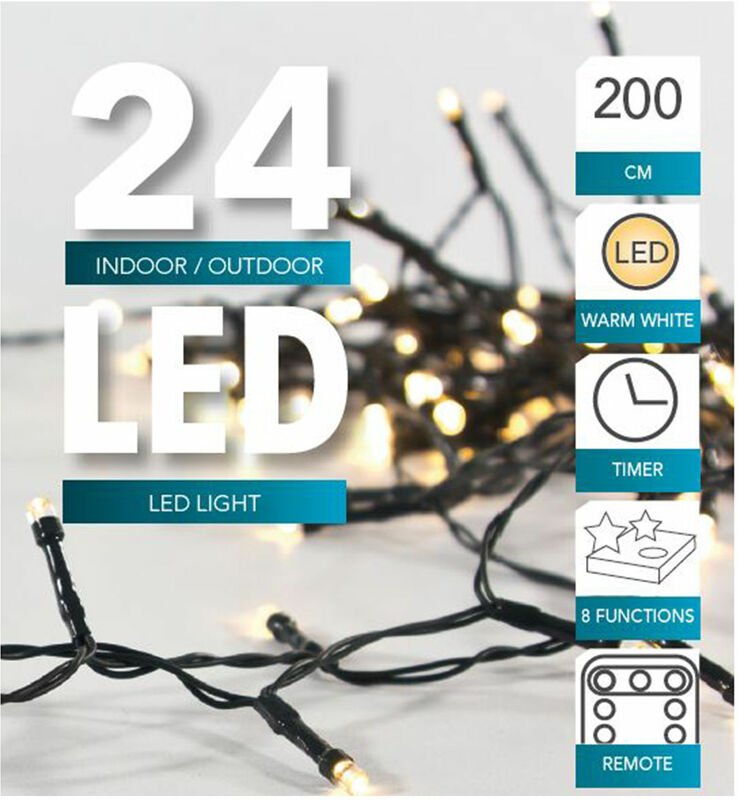 HIT - 1.01 led Lichterkette 24 led - 200 cm / Timer / Fernbedienung