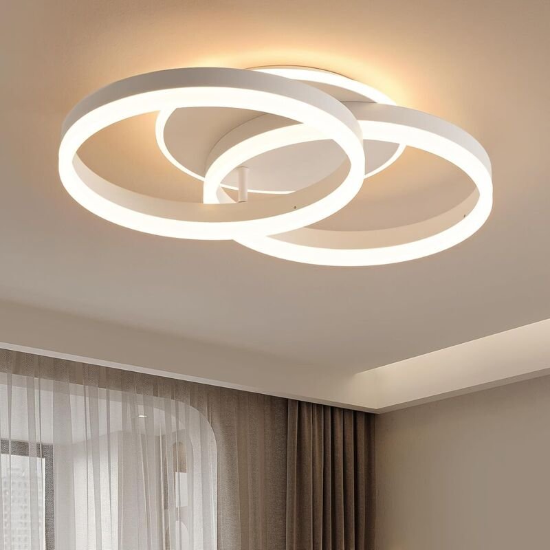 Led Deckenlampe Wohnzimmer 50cm 2-Ringen Design, 36W Deckenleuchte Moderne mit Fernbedienung Dimmbar, aus Metall+Acryl,M...