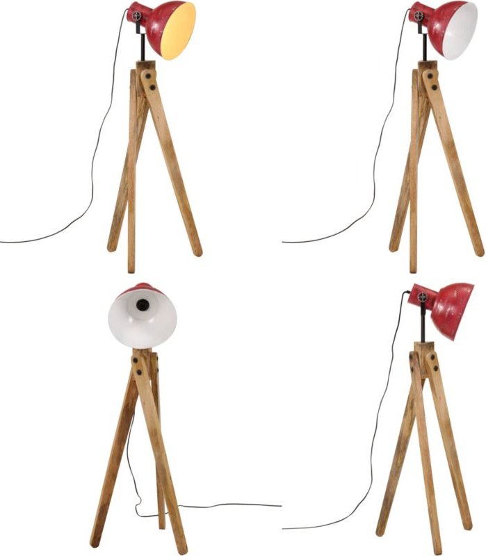 Stehleuchte 25 w Rot 45x45x120 cm E27 - Stehlampe - Industrielle Beleuchtung - Wohnraumleuchte - Mangoholz - Eisenleucht...