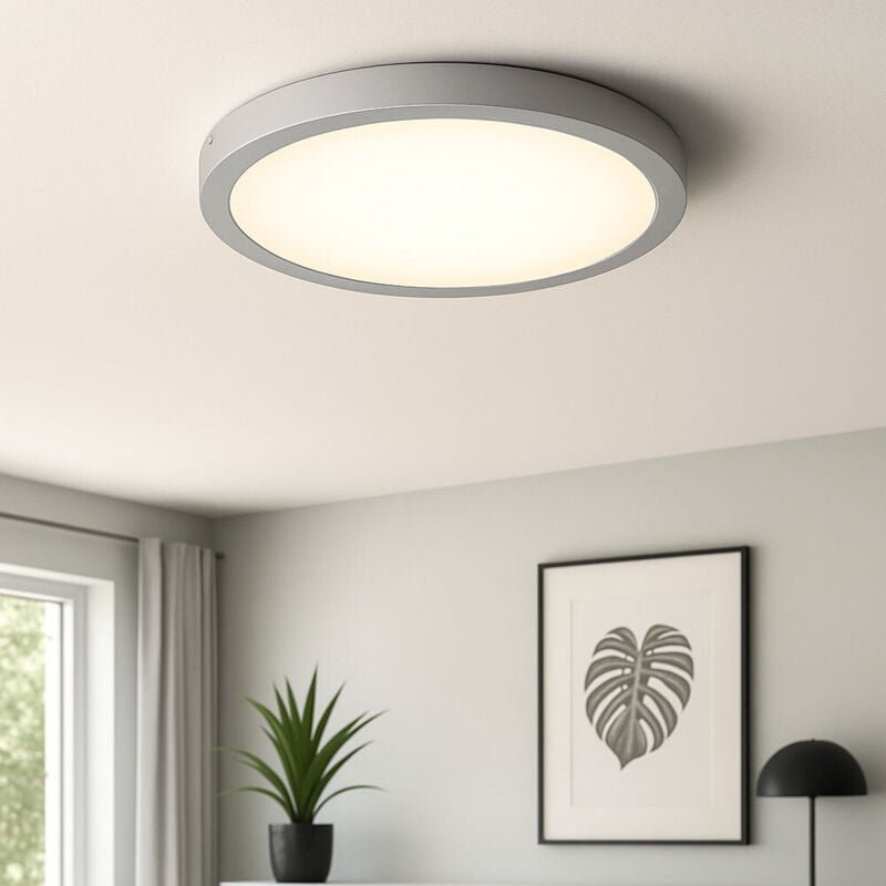 Deckenlampe Deckenleuchte Büroleuchte Aufbaupanel chrom Wohnzimmerleuchte rund, Kunststoff Metall, 1x LED 24W 2600lm 300...