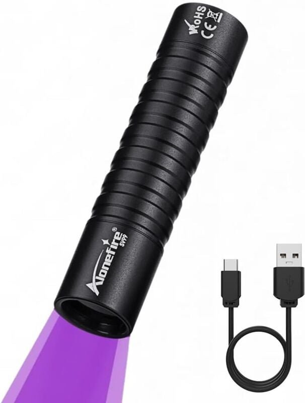SV99 3W UV-LED-Taschenlampe (365 nm), klein, USB-C-Anschluss, wiederaufladbar, UV-Schwarzlicht, Urindetektor für Harz, A...