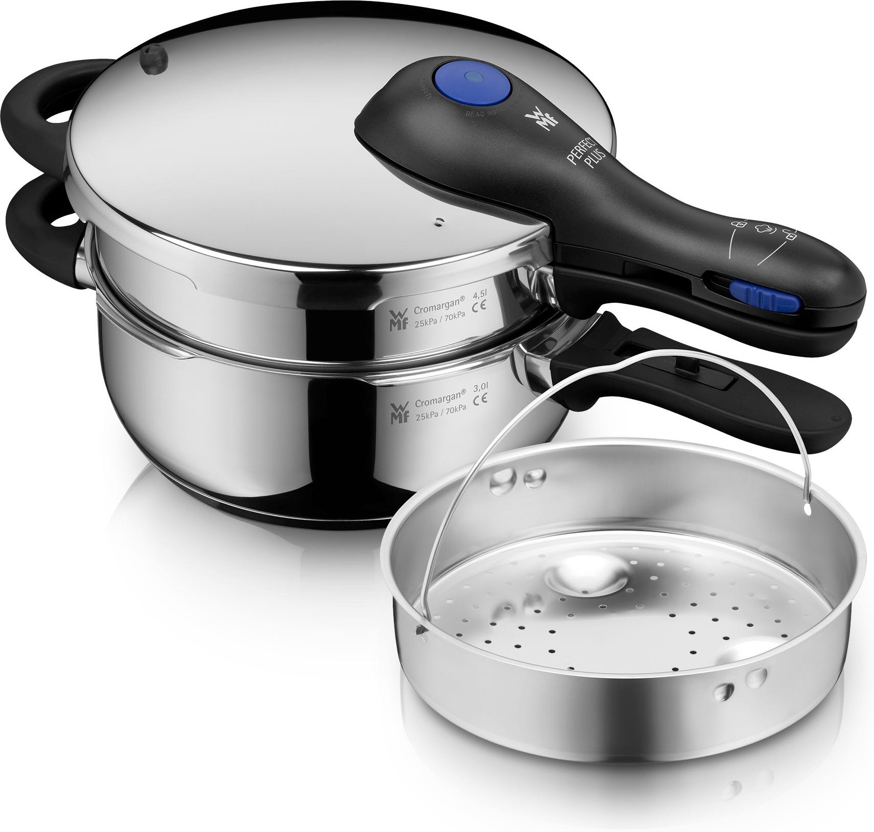 Perfect Plus One Pot Schnellkochtopf-Set, 22 cm, 3 & 4,5 L, stapelbar, mit Dämpfeinsatz