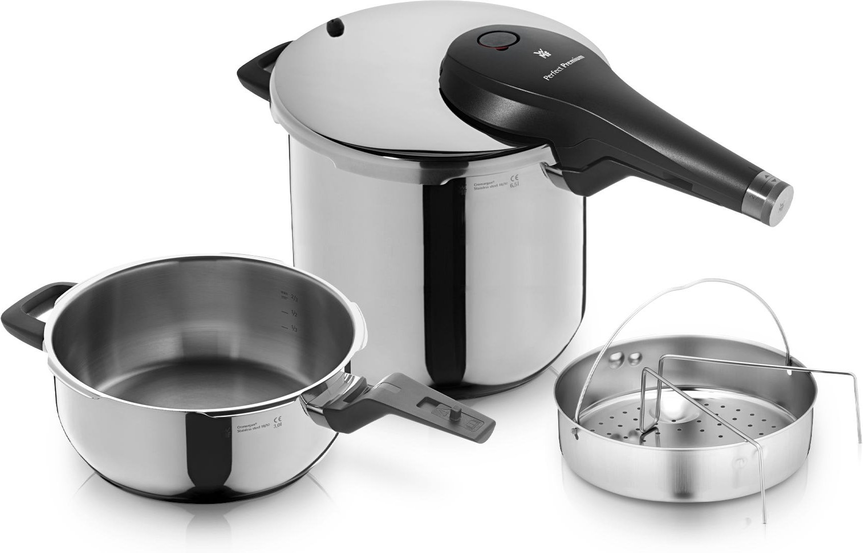 Perfect Premium One Pot Schnellkochtopf-Set mit Dampfgareinsatz, 22 cm, 6,5 und 3,0 Liter