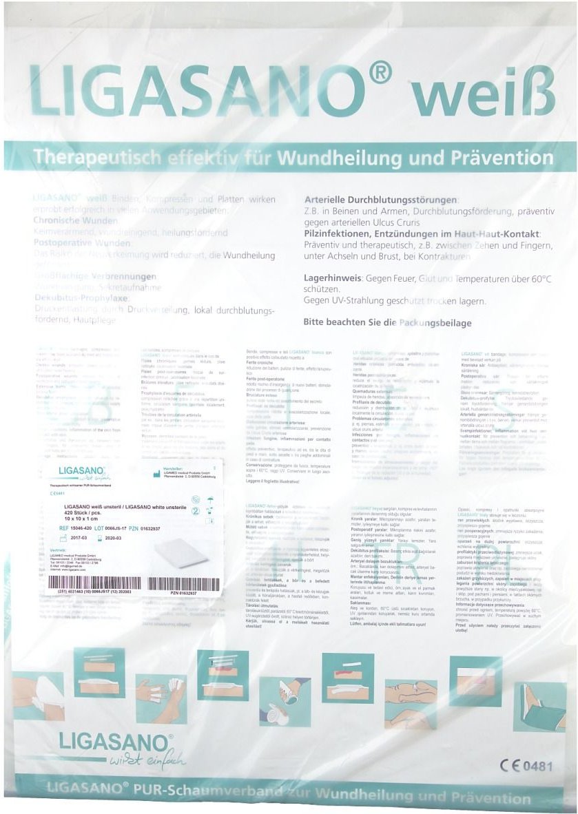 Ligasano weiß Verband 1x10x10 cm unsteril 420 St
