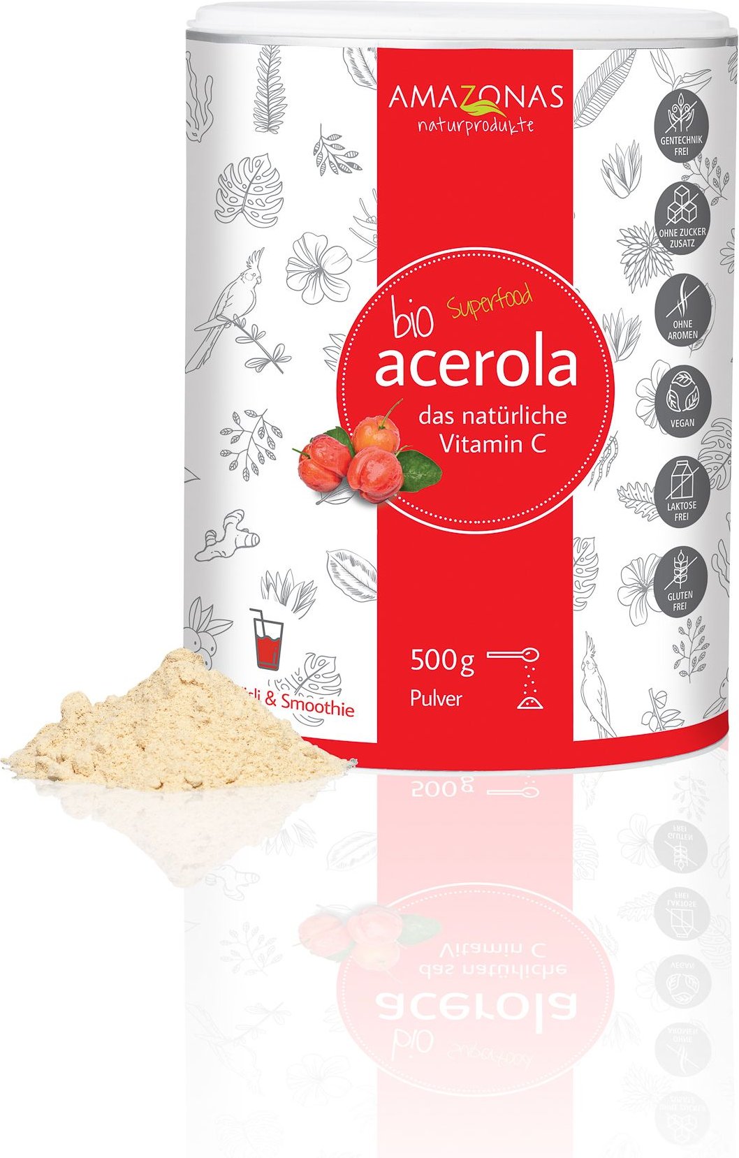 Acerola 100% Bio Pur natürliches Vit.C Pulver 500 g