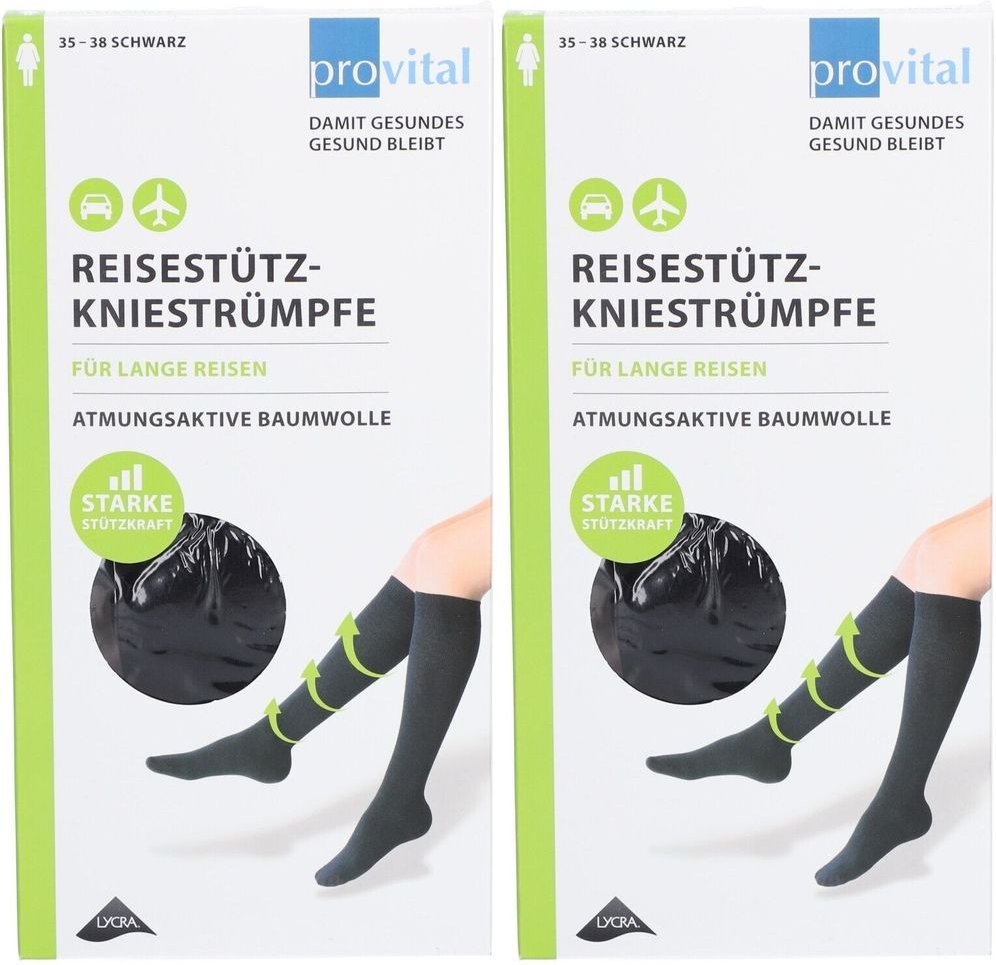 Provital Reisekniestrümpfe Gr.35-38 schwar.Baumw. 2x 2x2 St