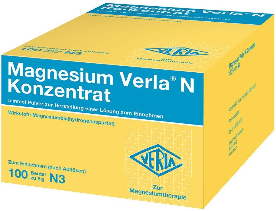 Magnesium Verla N Konzentrat Plv.z.H.e.L.z.Einn. 100 St Pulver zur Herstellung einer Lösung zum Einnehmen