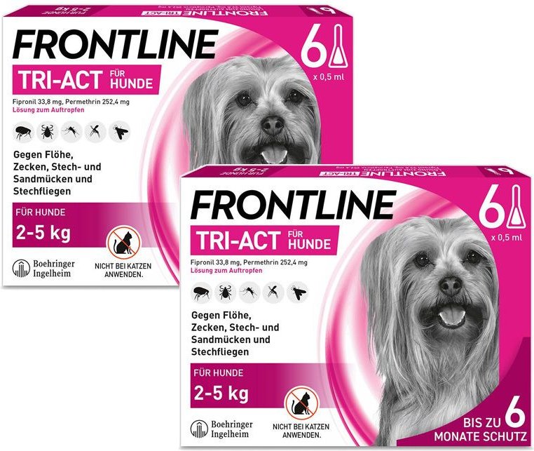 Thumbnail - Frontline Tri-Act Lsg.z.Auftropfen f.Hunde 2-5 kg (Doppelpack) 2x6 St