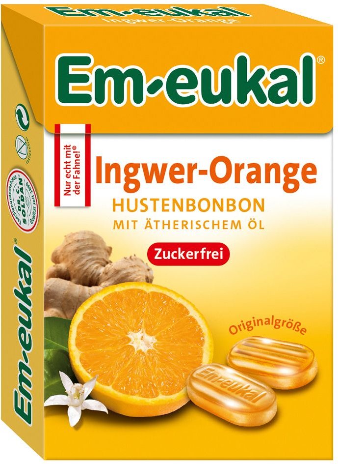 Em-Eukal Bonbons Ingwer Orange zuckerfrei Box 50 g
