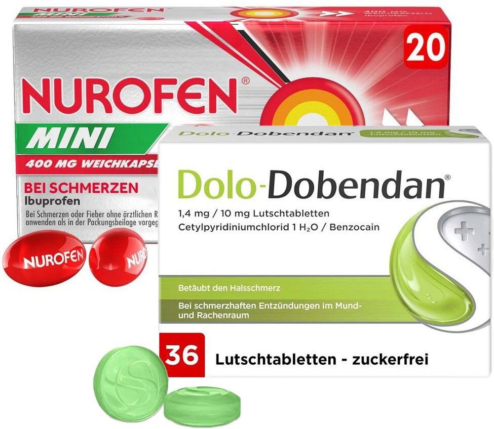 Nurofen Mini Ibuprofen 400 mg Weichkapseln + Dolo-Dobendan Halstabletten 1 St Set