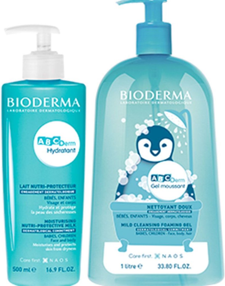 Bioderma ABCDerm Routine Zachte Reinigende Schuimgel + Hydraterende Melk Promo 1 St Set