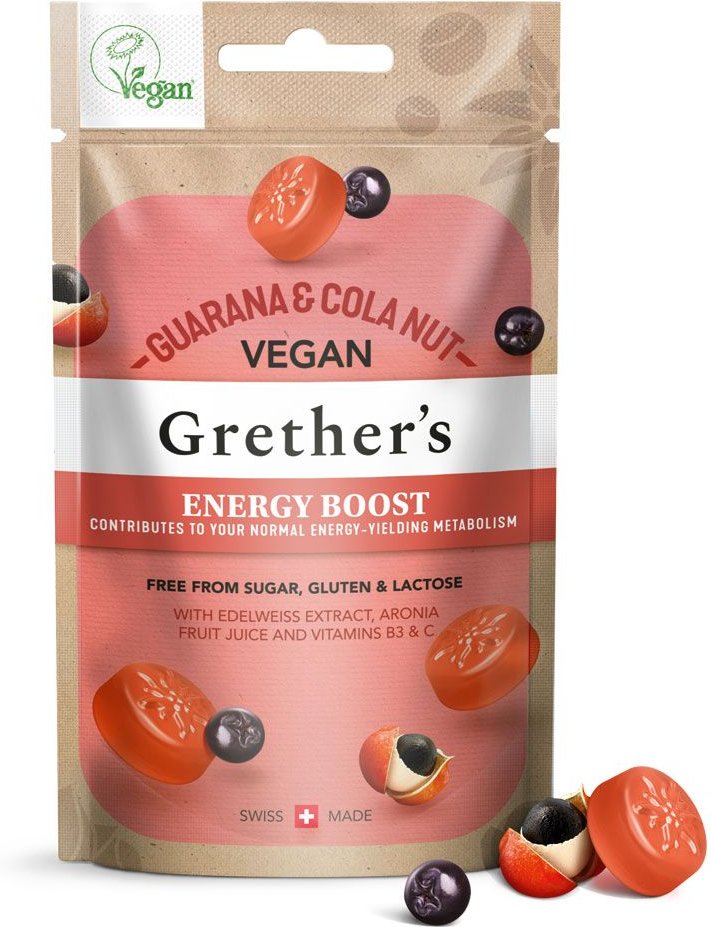 Grethers vegan Energy Boost Guarana & Cola nut 45 g Pastillen
