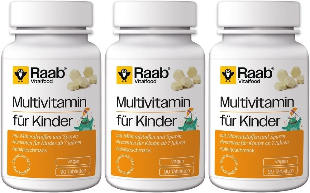 3x Raab Vitalfood Multivitamin für Kinder Pulver 3x90 St Lutschtabletten