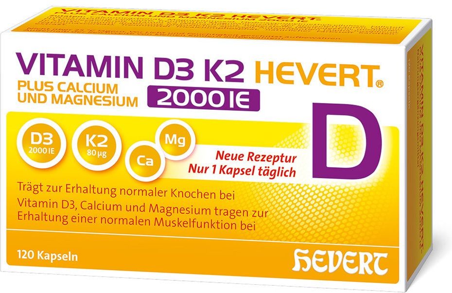 Thumbnail - Vitamin D3 K2 Hevert+Calcium u.Magnes.2000 IE Kps. 120 St Kapseln