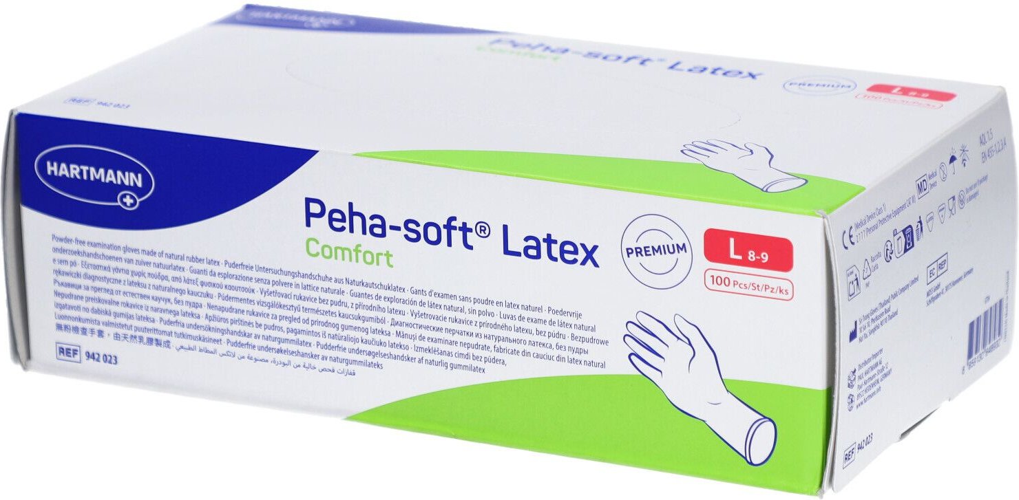 Peha-Soft Latex Comfort Unt.Hands.unsteril pf L 100 St Handschuhe