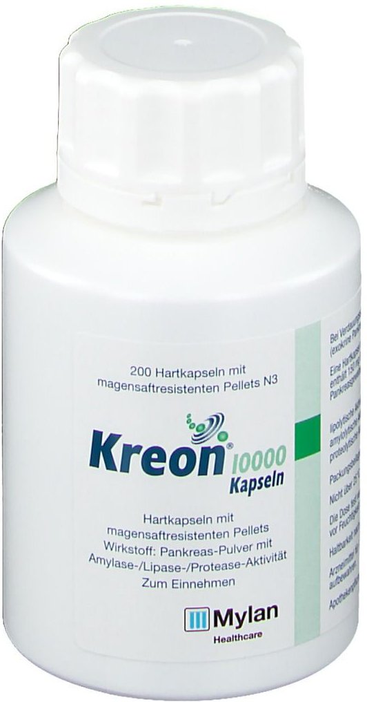 Kreon 10.000 Hartkps.m.magensaftr.überz.Pellets 200 St Hartkapseln mit magensaftresistent überz. Pellets