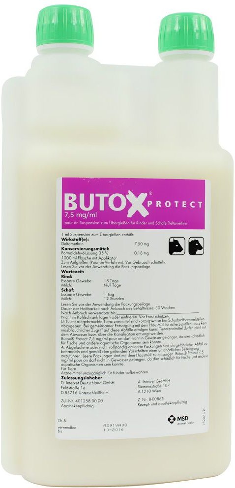Butox Protect 7,5mg/ml pour on Sus.z.Überg.Ri+Sch. 1000 ml Lösung