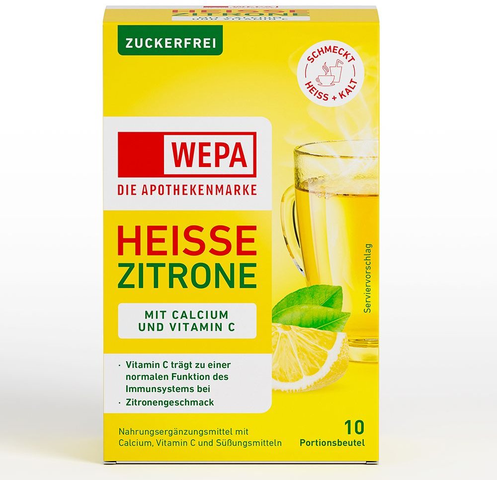 Wepa heiße Zitrone+Vit.C+Calcium zuckerfrei Pulver 10x10 g