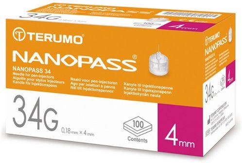 Terumo Nanopass 34 Pen Kanüle 34 G 0,18x4 mm