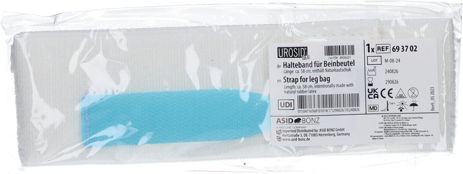 Halteband für Beinbeutel Universalgröße blau / weiß