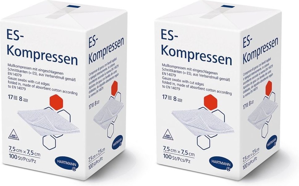 Es-Kompressen unsteril 7,5x7,5 cm 8fach 2x 2x100 St Kompressen