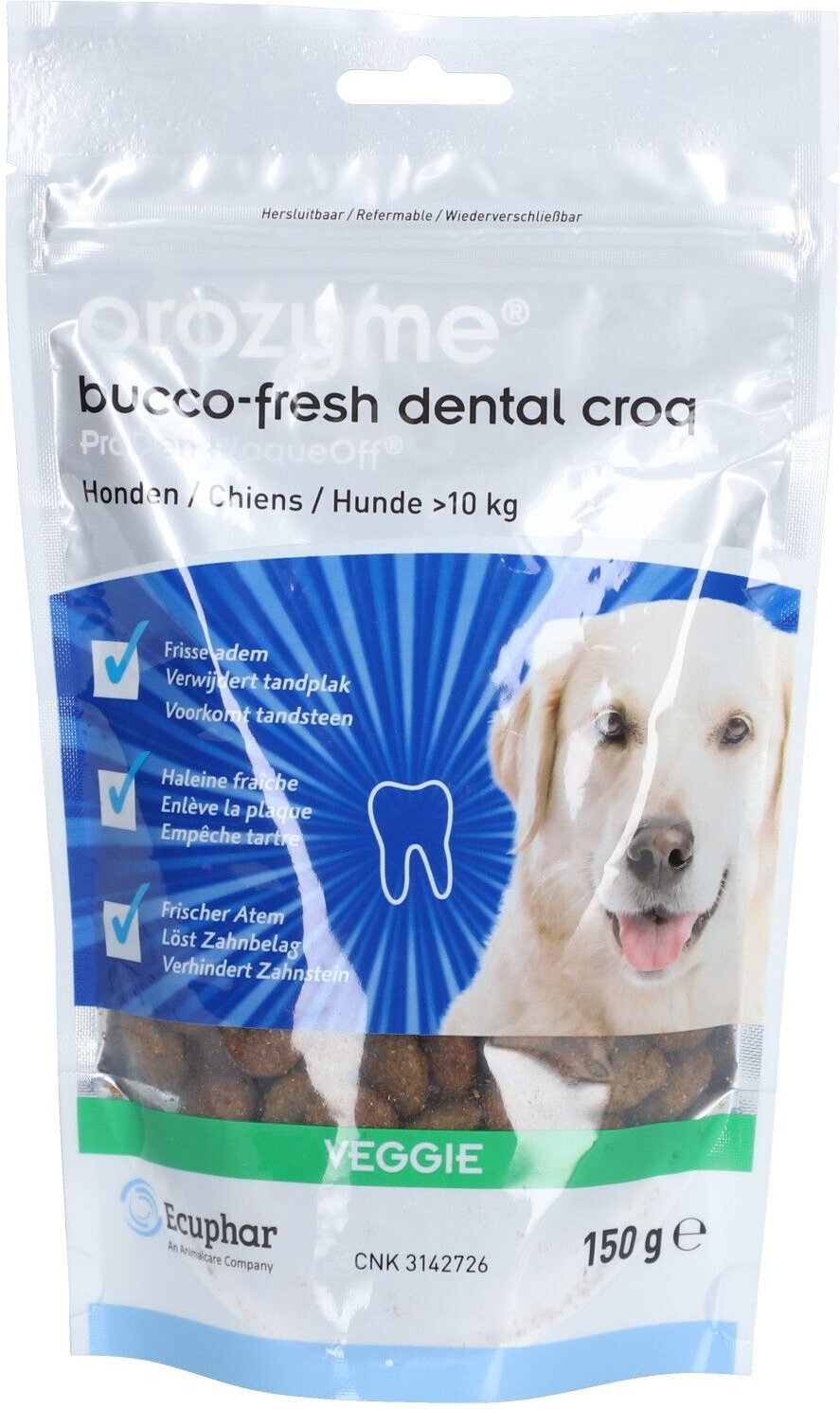 Ecuphar Orozyme Bucco-Fresh Dent.Croq f.Hu.>10kg 1x150 g Presslinge