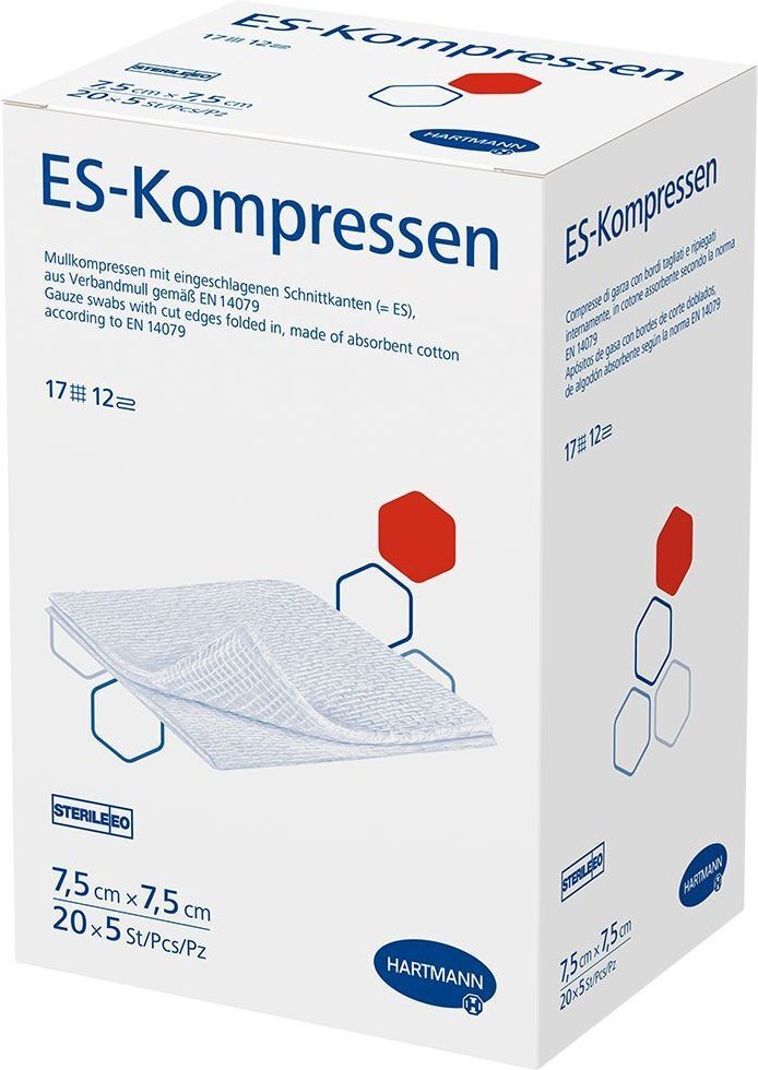 Es-Kompressen steril 7,5x7,5 cm 12fach Großpackung 20x5 St Kompressen