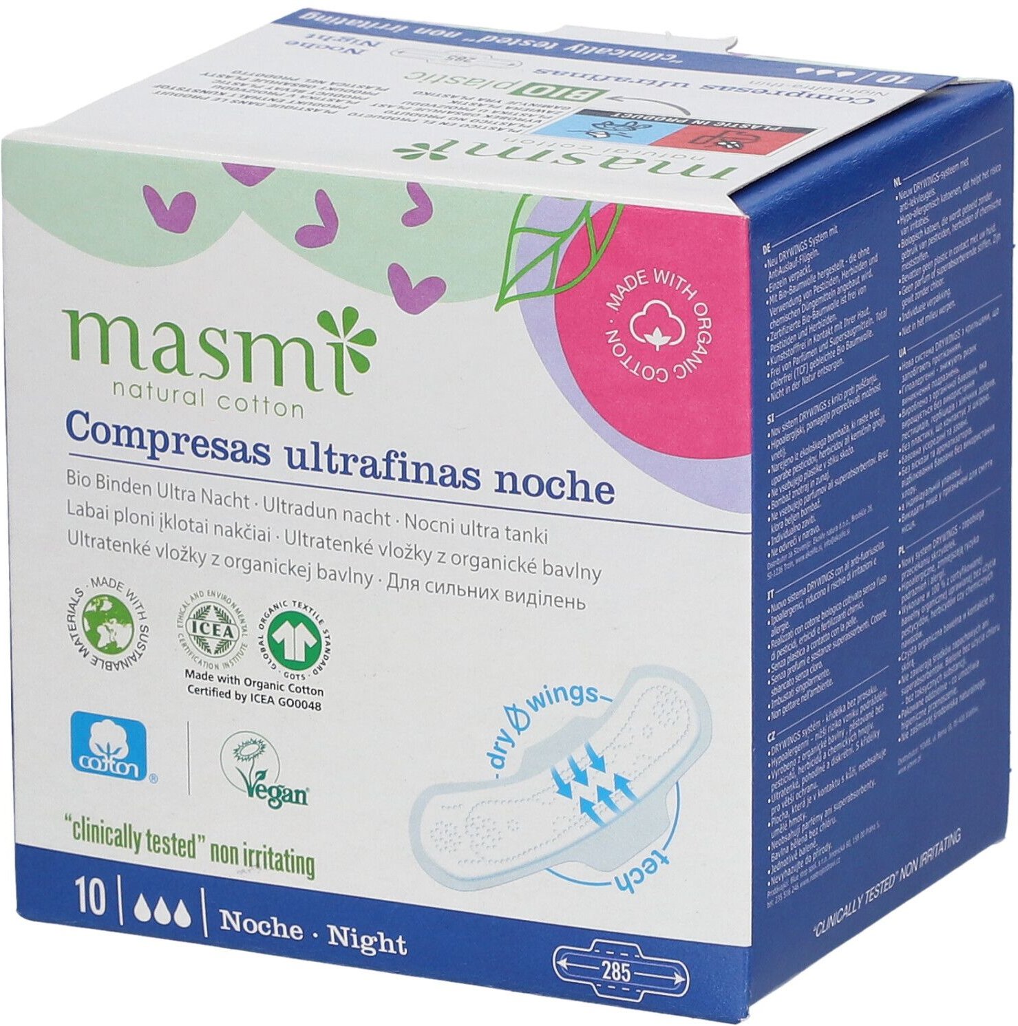 BIO Binden ultra Nacht 100% Bio-Baumwolle Masmi 10 St