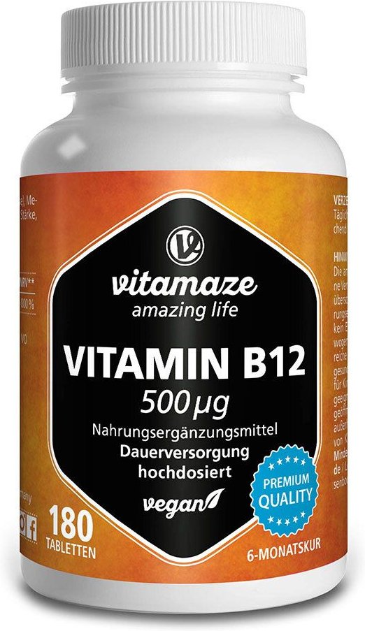 Vitamin B12 500 µg hochdosiert vegan Tabletten 180 St