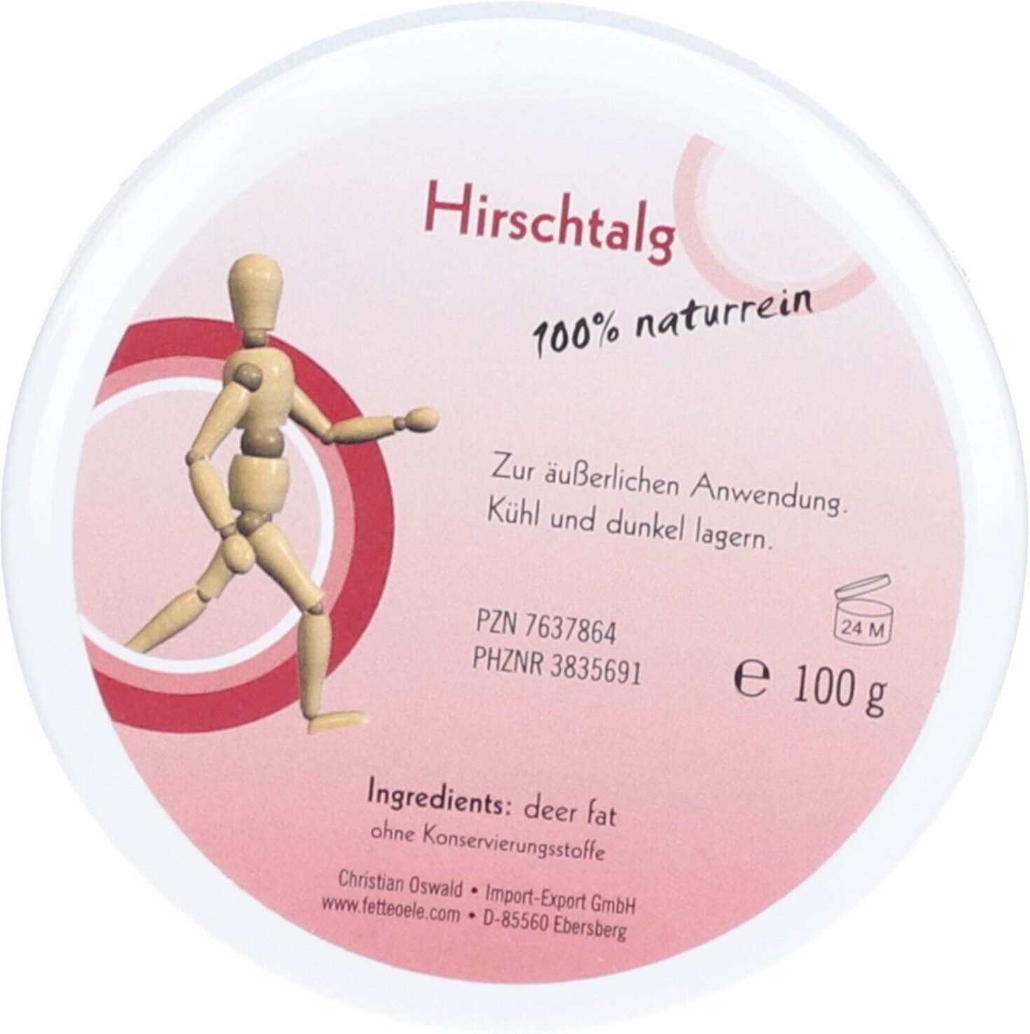 Hirschtalg 100% naturrein 100 g Creme