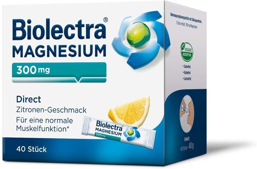 Biolectra Magnesium 300 mg Direct Zitrone Sticks 40 St Pellets