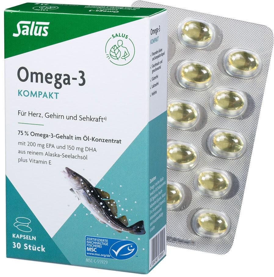 Omega-3 Kompakt aus reinem Alaska-Seelachsöl Salus 30 St Kapseln